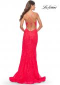 Picture of: Rhinestone Lace Embellished Prom Dress with High Side Slit in Bright Colors in Hot Coral, Style: 31404, Detail Picture 8