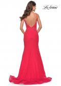 Picture of: Long Mermaid Lace Dress with Back Rhinestone Detail in Hot Coral, Style: 31512, Detail Picture 8