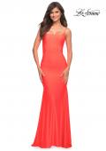 Picture of: Jewel Embellished Long Jersey Gown with Train in Hot Coral, Style: 30563, Detail Picture 9