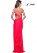 Picture of: One Shoulder Dress with Side Cut Out and Unique Back in Bright Colors in Hot Coral, Style: 31443, Style: 31443