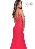 Picture of: Long Mermaid Lace Dress with Back Rhinestone Detail in Hot Coral, Style: 31512, Detail Picture 17