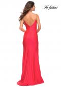 Picture of: Neon Rhinestone Strap Simple Long Jersey Dress in Hot Coral, Back Picture