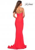 Picture of: Fitted Long Chic Strapless Jersey Gown in Coral in Hot Coral, Back Picture