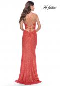 Picture of: Sequin Long Dress with Triangle Cut Out in Hot Coral in Hot Coral, Style: 31449, Back Picture