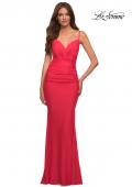 Picture of: Neon Prom Dress with Knot at Waist and Open Back in Orange, Style: 30611, Detail Picture 1
