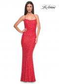 Picture of: Chic Soft Sequin Stretch Dress with Open Back in Hot Coral, Style: 31429, Detail Picture 1