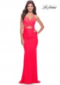 Picture of: Cut Out Long Soft Jersey Dress with Criss Cross Bodice in Neon in Hot Coral, Style: 31442, Style: 31442