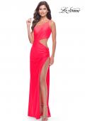 Picture of: One Shoulder Dress with Side Cut Out and Unique Back in Bright Colors in Hot Coral, Style: 31443, Style: 31443