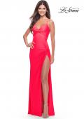 Picture of: Soft Jersey Dress with Knot Detail on Bust and Hip in Neon in Hot Coral, Style: 31446, Style: 31446