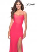 Picture of: Long Prom Dress in Luxurious Jersey with Slit in Hot Coral in Hot Coral, Style: 31504, Detail Picture 1