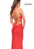Picture of: Chic Long Net Jersey Dress with Lace Up Back in Hot Coral in Hot Coral, Style: 30680, Detail Picture 2
