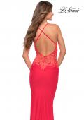 Picture of: Hot Coral Prom Dress with Illusion Lace Sides and Ruching, Style: 30695, Detail Picture 2