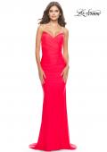 Picture of: Jersey Dress with Criss Cross Bodice and Jeweled Straps in Neon in Hot Coral, Style: 31222, Detail Picture 2