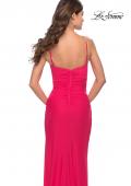 Picture of: Long Ruched Jersey Gown with V Neckline in Neon in Hot Coral, Style: 31224, Detail Picture 2