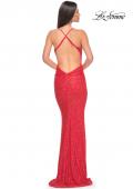 Picture of: Chic Soft Sequin Stretch Dress with Open Back in Hot Coral, Style: 31429, Detail Picture 2