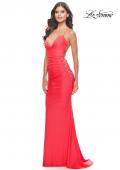 Picture of: Unique Jersey Dress with Open Criss Cross Sides in Neon in Hot Coral, Style: 31438, Detail Picture 2