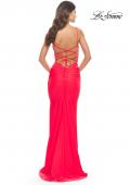 Picture of: Modern Jersey Dress with Twist Band Details in Neon in Hot Coral, Style: 31439, Detail Picture 2