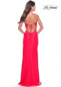 Picture of: Soft Jersey Dress with Knot Detail on Bust and Hip in Neon in Hot Coral, Style: 31446, Style: 31446