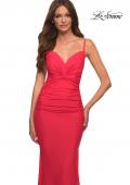 Picture of: Neon Prom Dress with Knot at Waist and Open Back in Orange, Style: 30611, Detail Picture 3
