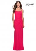 Picture of: Elegant Jersey Dress with Ruching and Square Neckline in Neon in Hot Coral, Style: 31329, Detail Picture 3