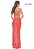 Picture of: Sequin Prom Dress with Ruching and Open Tie Back in Hot Coral, Style: 31349, Detail Picture 3