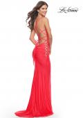 Picture of: Unique Jersey Dress with Open Criss Cross Sides in Neon in Hot Coral, Style: 31438, Detail Picture 3