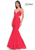 Picture of: Lace and Tulle Mermaid Gown with Side Cut Outs in Hot Coral, Style: 31133, Detail Picture 4