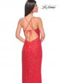 Picture of: Simple Stretch Sequin Gown with High Circle Slit in Bright Colors in Hot Coral, Style: 31432, Detail Picture 4