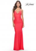 Picture of: Unique Jersey Dress with Open Criss Cross Sides in Neon in Hot Coral, Style: 31438, Detail Picture 4