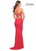 Picture of: Long Jersey Gown with Front and Side Cut Outs in Hot Coral, Style: 30640, Detail Picture 6