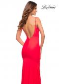 Picture of: Chic Luxe Jersey Gown with Train and V Back in Bright Colors in Hot Coral, Style: 30682, Detail Picture 6