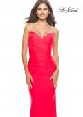 Picture of: Jersey Dress with Criss Cross Bodice and Jeweled Straps in Neon in Hot Coral, Style: 31222, Detail Picture 6