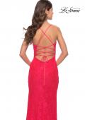 Picture of: Lace Long Dress with Scallop Detail on Skirt Slit in Hot Coral, Style: 31510, Detail Picture 6