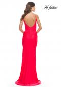 Picture of: Jersey Dress with Criss Cross Bodice and Jeweled Straps in Neon in Hot Coral, Style: 31222, Detail Picture 7