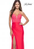 Picture of: Long Dress with Jersey Skirt and Lace Illusion Bodice in Neon in Hot Coral, Style: 31411, Detail Picture 7
