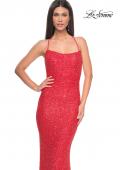 Picture of: Chic Soft Sequin Stretch Dress with Open Back in Hot Coral, Style: 31429, Detail Picture 7