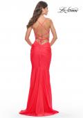 Picture of: Unique Jersey Dress with Open Criss Cross Sides in Neon in Hot Coral, Style: 31438, Detail Picture 7