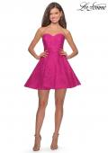 Picture of: Short Lace Strapless Party Dress with Rhinestones in Hot Fuchsia, Style: 27334, Detail Picture 8
