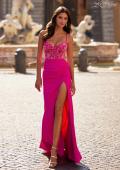 Picture of: Neon Illusion Lace Bodice Prom Dress with Rhinestones in Hot Fuchsia, Style: 32321, Main Picture