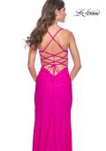 Picture of: Neon Illusion Lace Bodice Prom Dress with Rhinestones in Hot Fuchsia, Style: 32321, Detail Picture 8