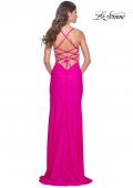 Picture of: Neon Illusion Lace Bodice Prom Dress with Rhinestones in Hot Fuchsia, Style: 32321, Detail Picture 10