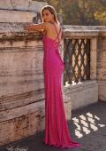 Picture of: Rhinestone Embellished Jersey Gown with Square Neckline in Hot Fuchsia, Style: 32058, Back Picture