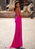 Picture of: Neon Illusion Lace Bodice Prom Dress with Rhinestones in Hot Fuchsia, Style: 32321, Back Picture