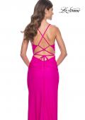Picture of: Ruched Jersey Dress with Draped Neckline and High Slit in Hot Fuchsia, Style: 32152, Detail Picture 20