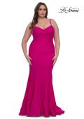 Picture of: Chic Plus Size Dress with Ruching and Rhinestone Neckline Detail in Hot Fuchsia, Style: 33057, Detail Picture 14