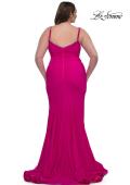 Picture of: Chic Plus Size Dress with Ruching and Rhinestone Neckline Detail in Hot Fuchsia, Style: 33057, Detail Picture 15
