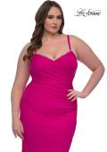 Picture of: Chic Plus Size Dress with Ruching and Rhinestone Neckline Detail in Hot Fuchsia, Style: 33057, Detail Picture 3