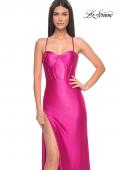 Picture of: Neon Stretch Satin Gown with Bustier Top and Lace Up Back in Hot Fuchsia, Style: 32262, Main Picture