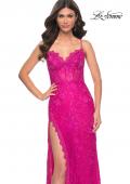 Picture of: Scallop Detail Lace Fitted Prom Dress with Illusion Bodice in Pink, Style: 32441, Main Picture