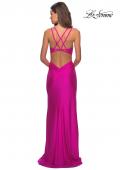 Picture of: Form Fitting Long Jersey Dress with Plunging Neckline in Hot Fuchsia, Style: 27602, Detail Picture 8